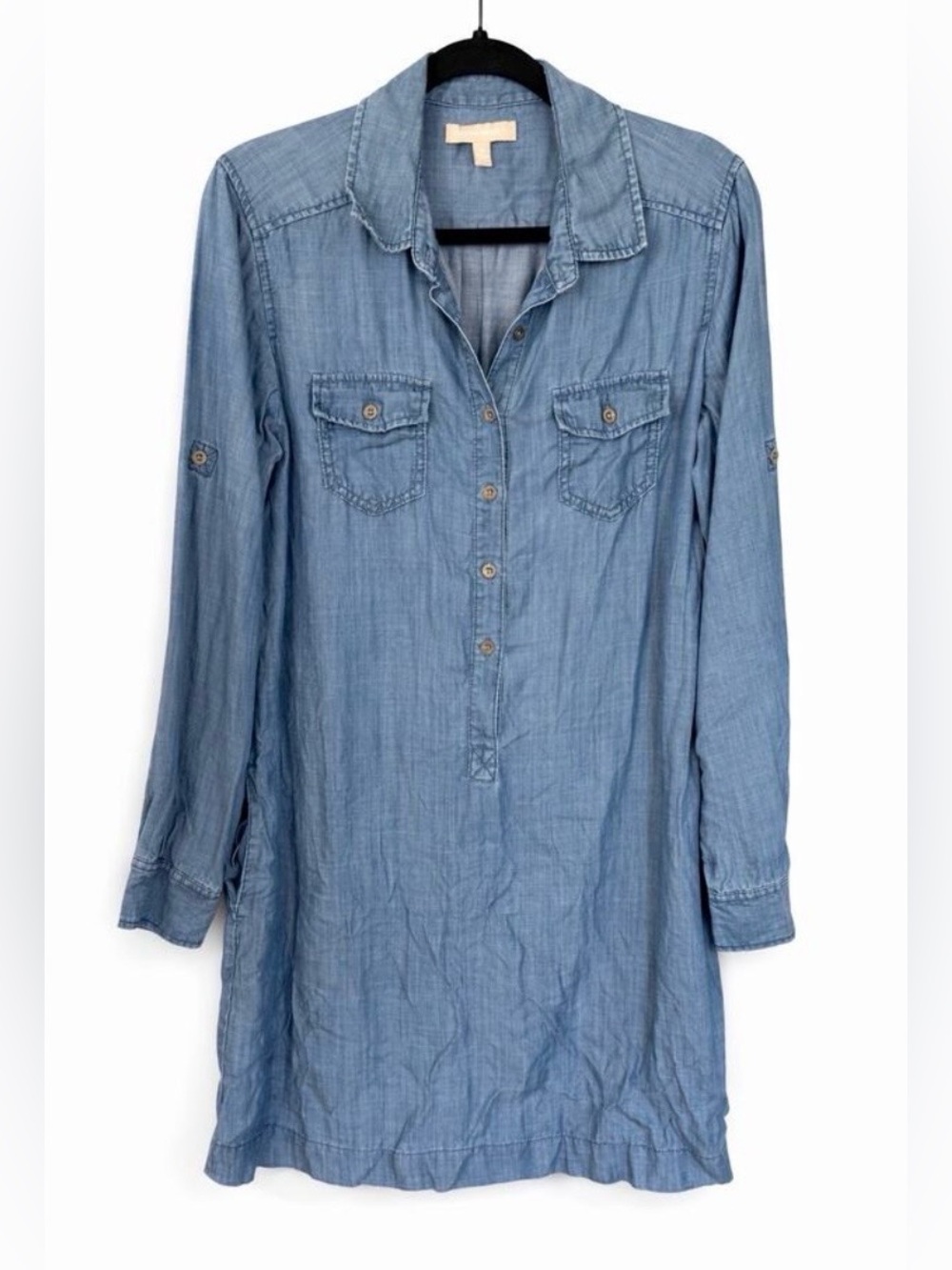 Banana Republic Chambray Henley Shift Shirt Dress Size 16